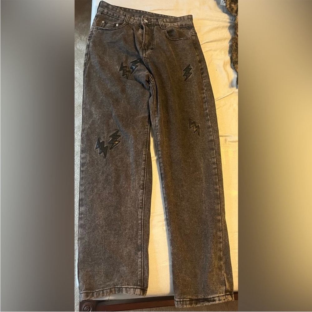 Black/Grey Lightning Bolt Jeans